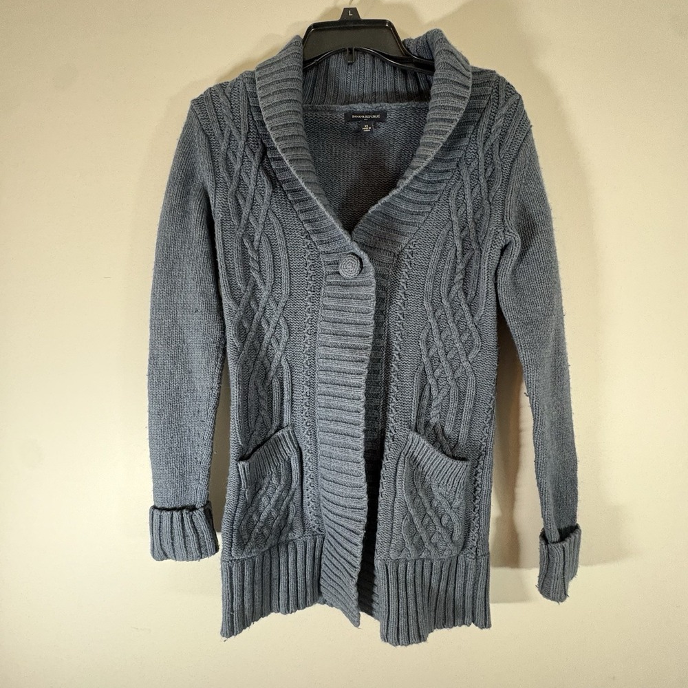Banana Republic Cable Knit Cardigan Sweater‎ Blue XS Button Cotton